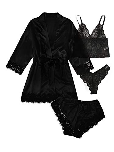 I just received WDIRARA Women' Silk Satin Pajamas Set 4pcs Lingerie Floral Lace Cami Sleepwear with Robe - X-Small - Pure Black from Rottie via Throne. Thank you! throne.com/purpleglittere… #Wishlist #throne