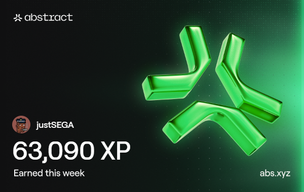 sega_eth's tweet photo. 63,090 XP this week on @AbstractChain

didn't expect that ngl

personal record dropped out of nowhere 👀 https://t.co/Zbl5yrXeJW