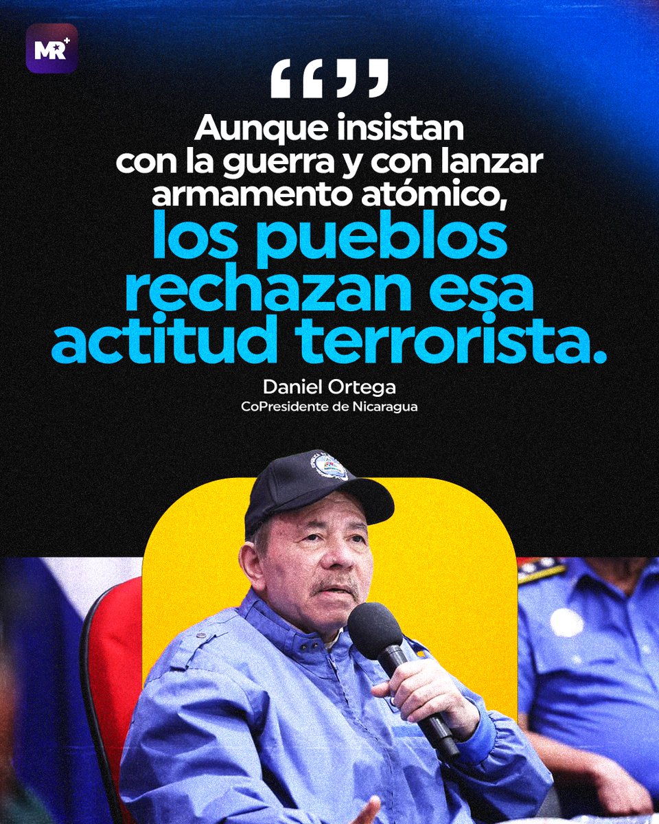 El Copresidente Daniel Ortega afirmó en Managua que, aunque insistan en la guerra y el armamento atómico, los pueblos del mundo “rechazan esa actitud terrorista”, porque son los pueblos los que defienden la paz y la solidaridad. 🌎