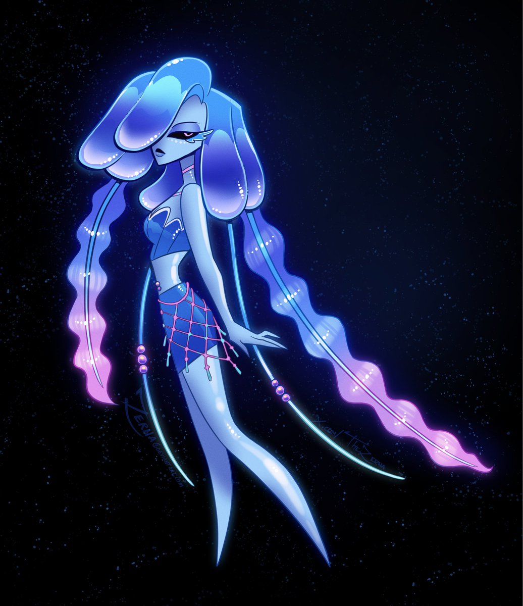 Abyssia is a siren singer at a casino, who runs captivating nautical-themed song performances. Her stage budget is high, but her boss allows it since her singing brings in so many drooling, paying guests. #Helluvaboss #OC #HazbinHotel