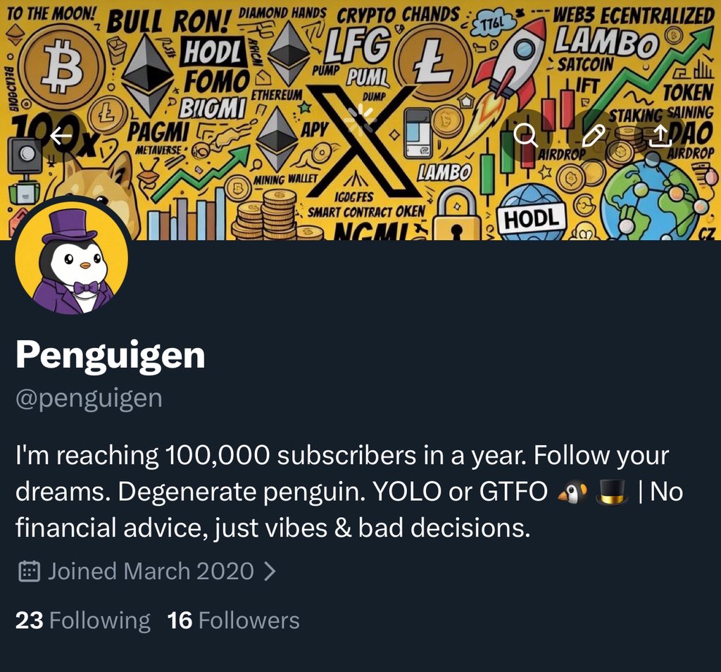 penguigen's tweet image. I'll reach 100,000 subscribers within a year. Starting February 17, 2026. Starting point: 16 subscribers. Let's build together and make each other's dreams come true.