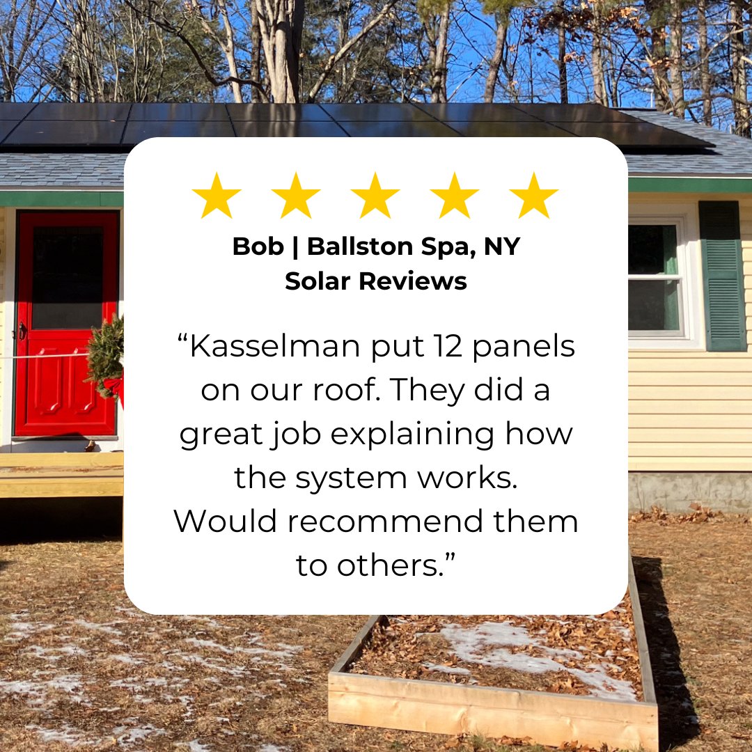 #TestinonialTuesday: Thank you, Bob, for your trust and your recommendation! It was our pleasure to bring clean, reliable energy to your home in Ballston Spa, NY.

#KasselmanSolar #solar #happycustomer #solarny