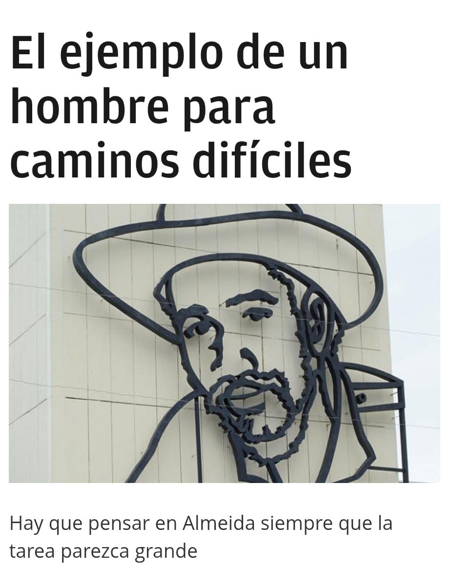 #AlmeidaVive.  Su ejemplo nos inspira y es referencia para todos los cubanos,  por su valentía, fidelidad a #Cuba y a #FidelPorSiempre.
Su grito de Aquí no se rinde nadie, es nuestro referente cada día. #IndustriasCuba