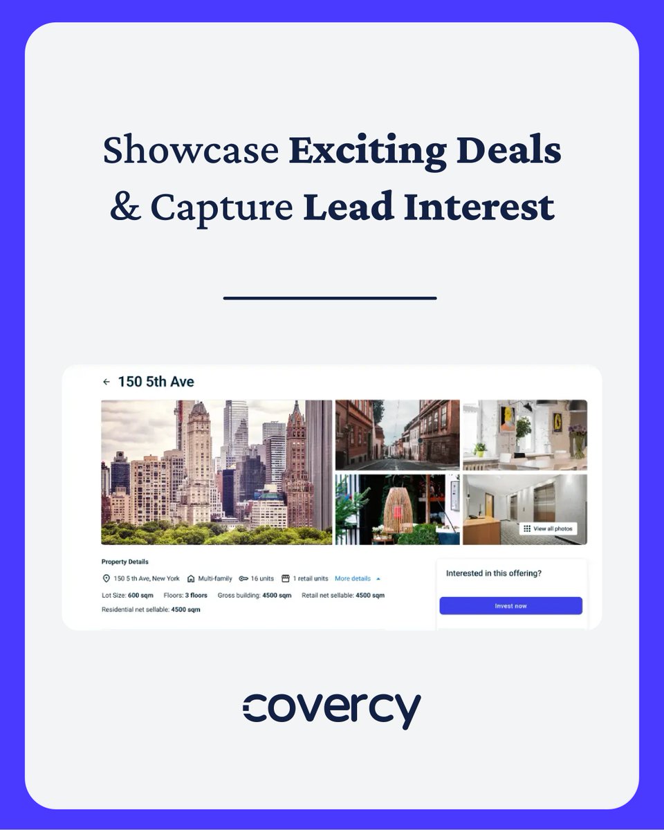 CovercyLtd's tweet photo. Fundraising made smarter: Covercy helps GPs track investor activity, create property webpages, and identify who hasn't invested yet. Know exactly where your capital is coming from and spend more time deal-making, less time on spreadsheets. 📊
https://t.co/fJ61EeSDaO https://t.co/ovcGbpitqK