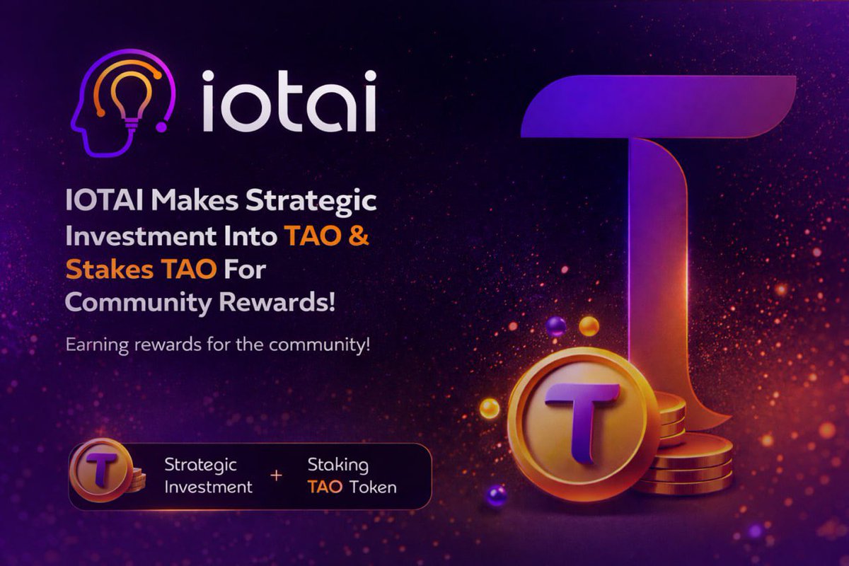 🚨 STRATEGIC AI ALIGNMENT 🚨

IOTAI has made a strategic investment in $TAO and will actively start staking to generate rewards for our community. All profits will go back to our $IOTAI holders. 

We are beginning a step-by-step accumulation, starting today with an initial
