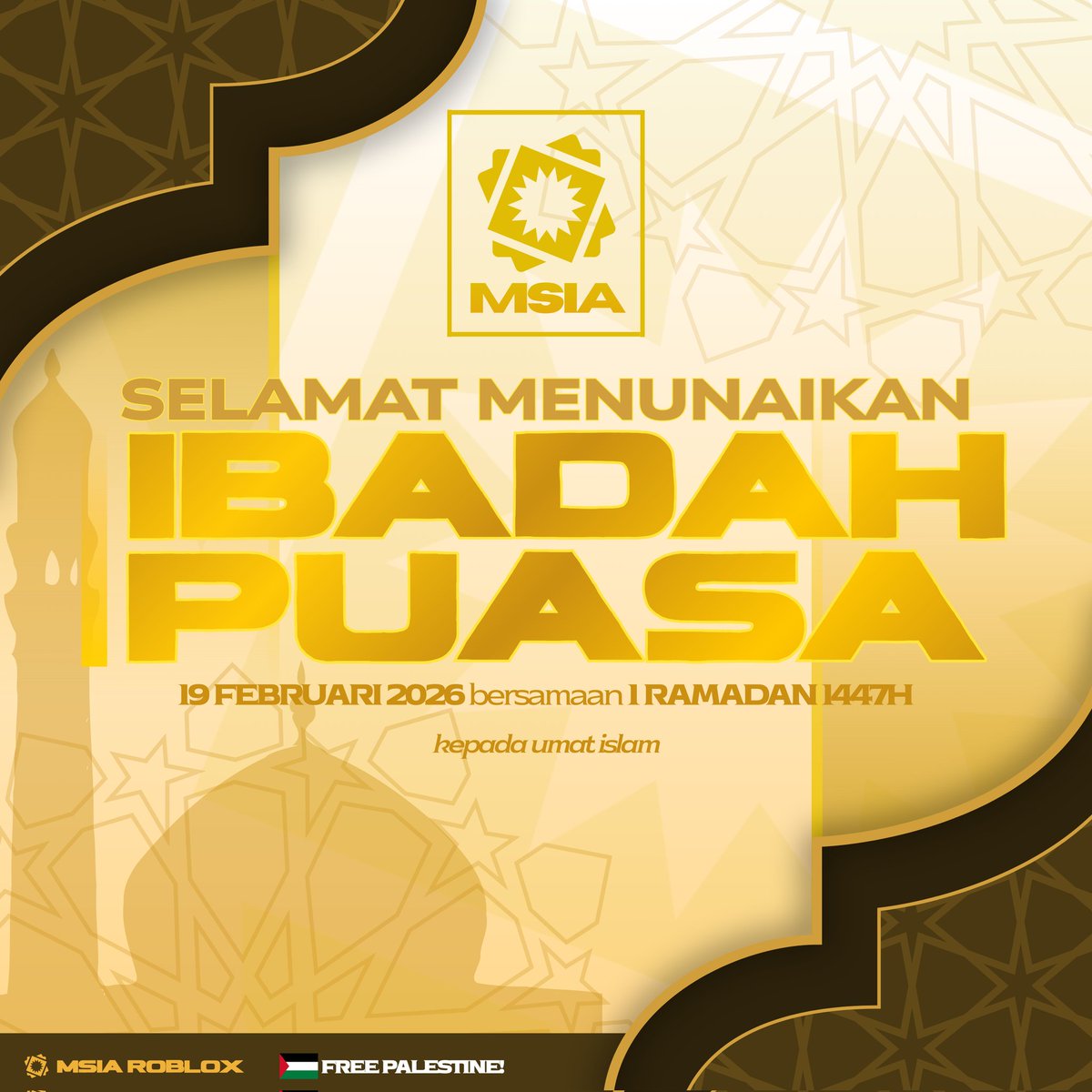 Roblox_MSIA's tweet photo. MSIA Mengucapkan Selamat Menunaikan Ibadah Puasa kepada semua Umat Islam! 

Salam Ramadhan.
#msia #roblox https://t.co/lLEZ8NKgxb