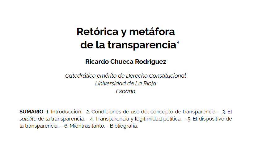 🗣️El catedrático Ricardo Chueca Rodríguez (<a href="/unirioja/">Universidad de La Rioja</a>) inaugura nuestro recién estrenado número extraordinario #RET23 bajo el sugerente título: «Retórica y metáfora de la transparencia».

Puedes acceder al artículo completo a través del siguiente enlace👇
🔗revistatransparencia.com/ret/article/vi…