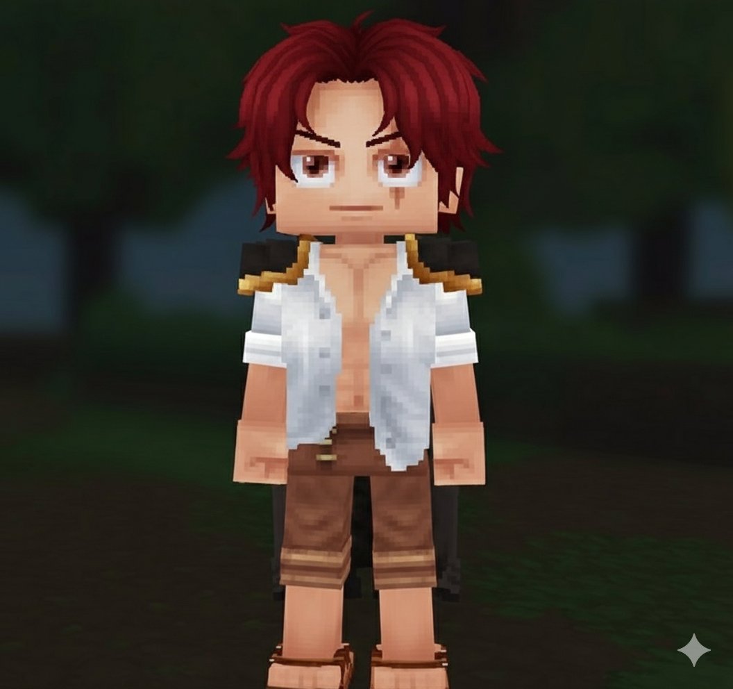 hydivine's tweet photo. @Hytale Could you please add a middle part hairstyle (image below)? It looks great and it's exactly what I need to finish my Shanks skin! Also, can you make the shoulders stay visible even when the 'no neck' option is turned off, like this? https://t.co/3AzcFmARM7