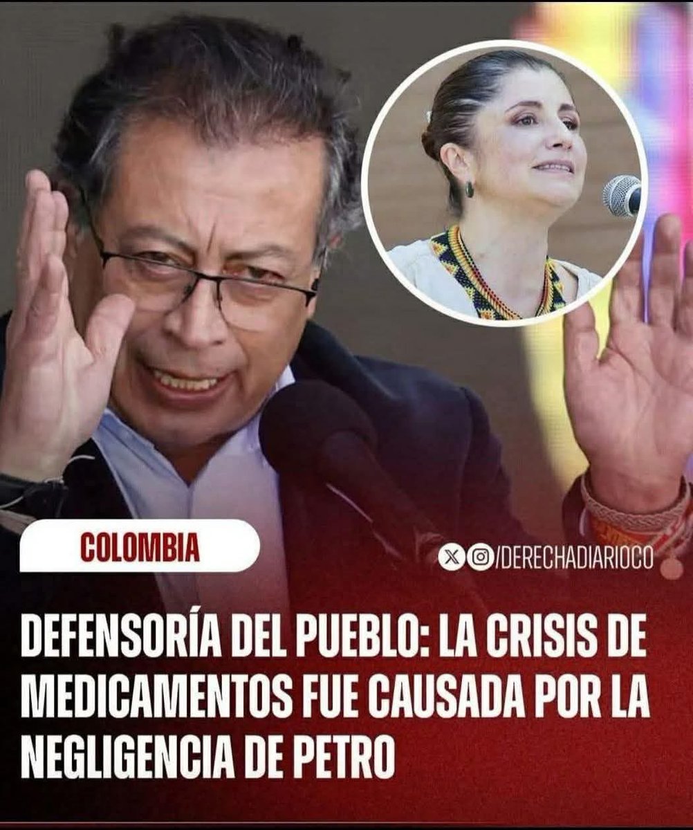 La <a href="/DefensoriaCol/">Defensoría del Pueblo</a> señala directamente al Gobierno de Gustavo Petro por la crisis de medicamentos en Colombia. La entidad advierte que esta situación, que pone en riesgo la salud de miles, ha sido causada por negligencia administrativa. #SaludColombia #DefensoriaDelPueblo