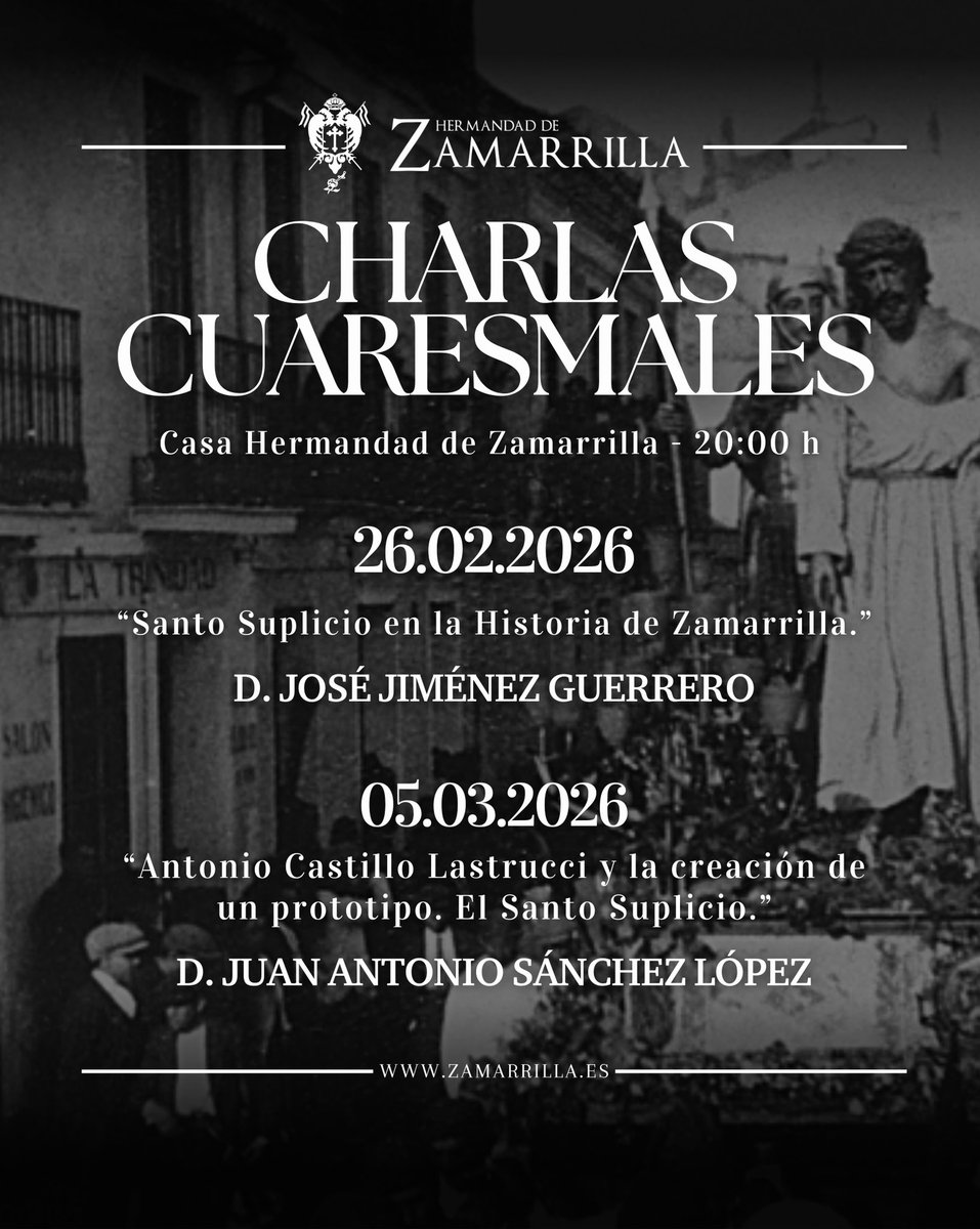 |𝐂𝐇𝐀𝐑𝐋𝐀𝐒 𝐂𝐔𝐀𝐑𝐄𝐒𝐌𝐀𝐋𝐄𝐒|

Los próximos 𝟐𝟔 𝐝𝐞 𝐟𝐞𝐛𝐫𝐞𝐫𝐨 y 𝟓 𝐝𝐞 𝐦𝐚𝐫𝐳𝐨, a las 𝟐𝟎:𝟎𝟎 𝐡, celebraremos dos charlas formativas dedicadas al 𝐒𝐚𝐧𝐭𝐨 𝐒𝐮𝐩𝐥𝐢𝐜𝐢𝐨, profundizando en su 𝐡𝐢𝐬𝐭𝐨𝐫𝐢𝐚 y 𝐝𝐢𝐦𝐞𝐧𝐬𝐢𝐨́𝐧 𝐚𝐫𝐭í𝐬𝐭𝐢𝐜𝐚