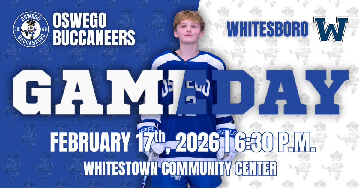 OswegoBucHockey's tweet photo. 🚨GAMEDAY! The Bucs hit the road to Whitesboro for a Section 3 Quarter Final matchup. Puck drops at 6:30 P.M. Let's Go Bucs! 🏴‍☠️

#BucPuck #OswegoHockey #NYSPHSAA #Section3 https://t.co/vcDmv1IRhF