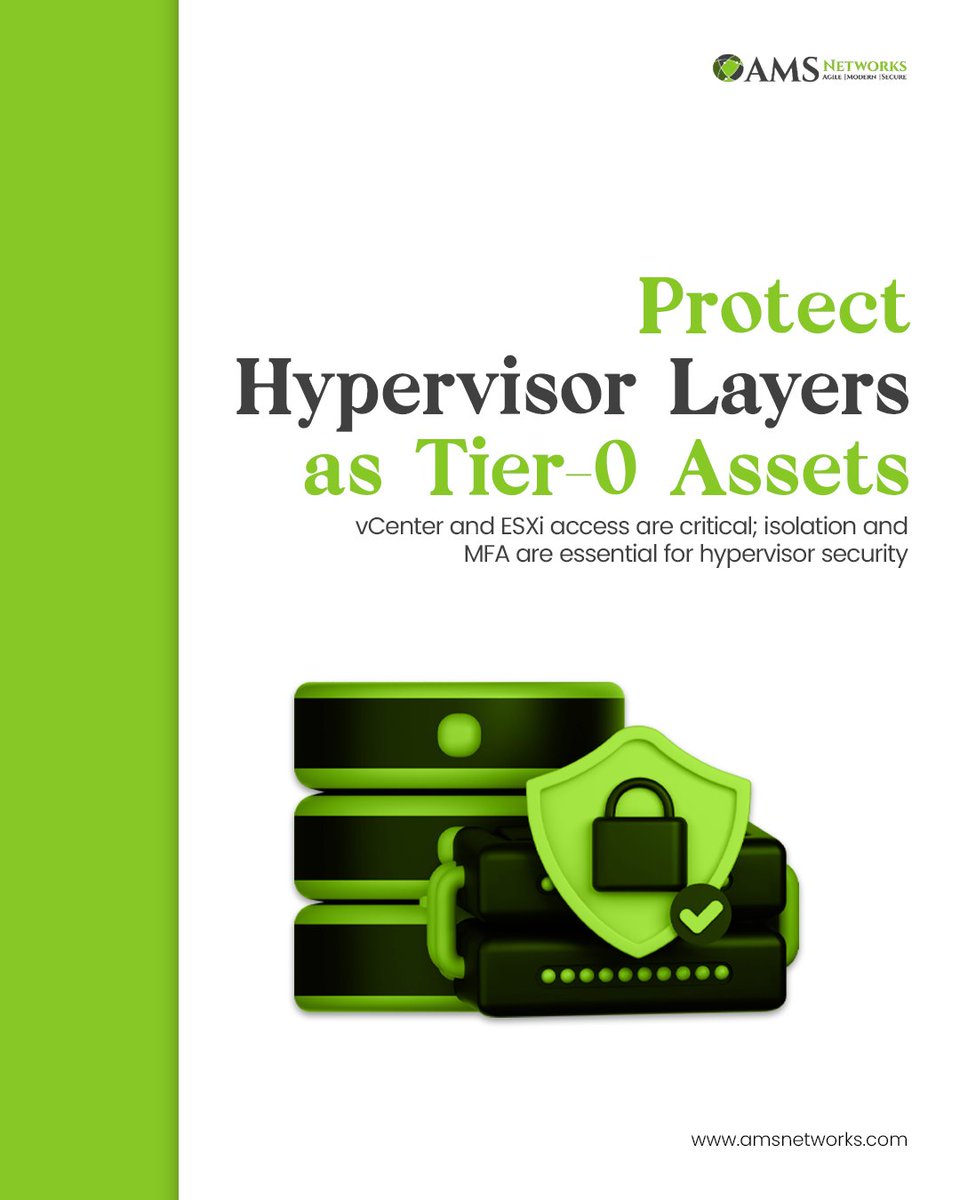 AMSNetworks's tweet photo. Hypervisor control planes are Tier-0, if they’re compromised, every downstream control collapses, making isolation, dedicated identities, and hardened access non-negotiable.

#VirtualizationSecurity #VMware #VCF #ZeroTrust #FederalIT #GovCon https://t.co/JcfkyqEc1J