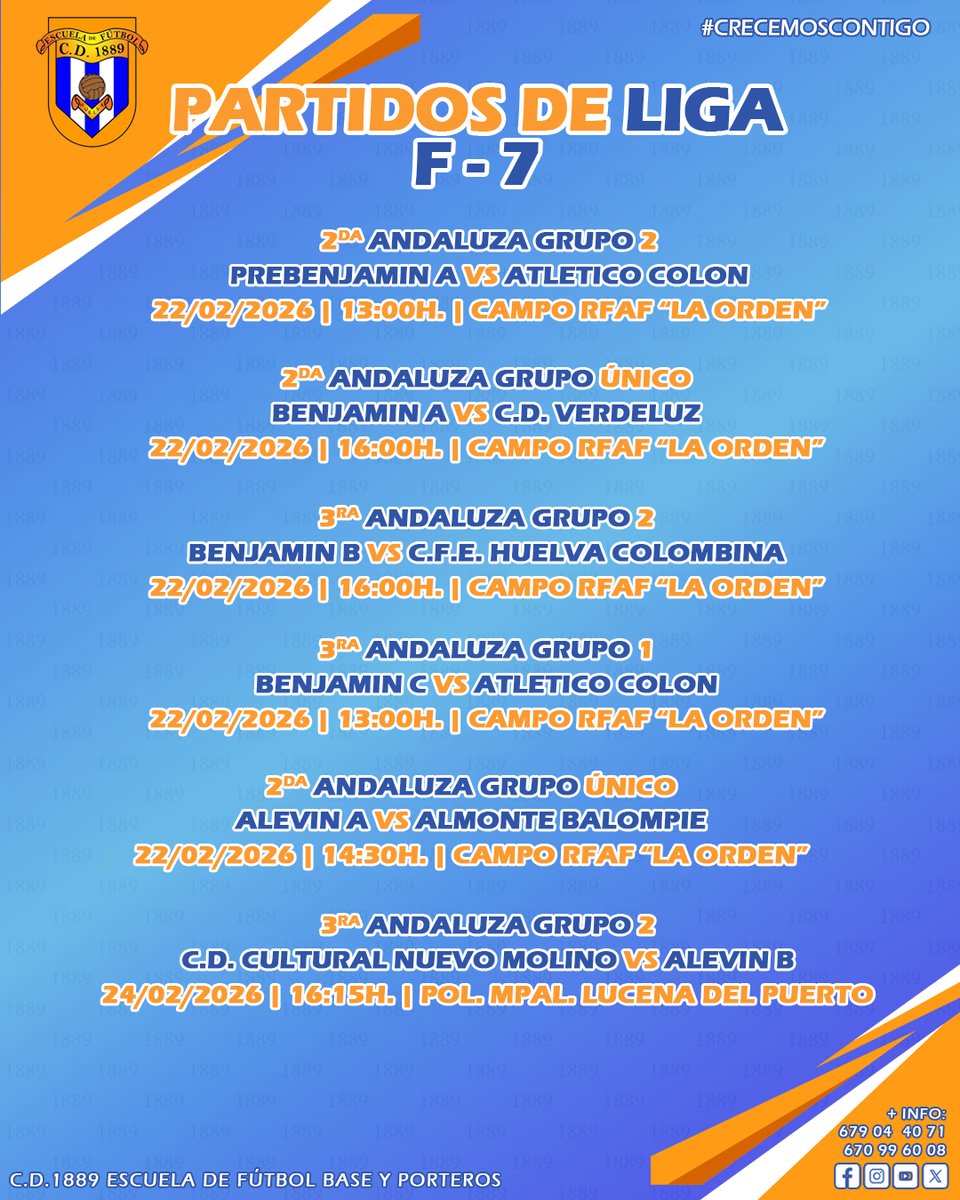 cd1889's tweet image. PARTIDOS DE LIGA | Nuestros chicos del F7 ya tienen horario para sus jornadas de #PartidosOficiales. ⚽🔝
#Vamos89 🔵⚪️🔵

#Somos1889 #FutbolBase #crecemoscontigo