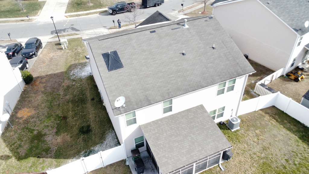 Swipe through the finished result, the final slides show where this home began. Our AOCG Charlotte Re-Roof department completed a full system replacement, including the sunroom, installing GAF Timberline HDZ shingles in Weathered Wood.😎