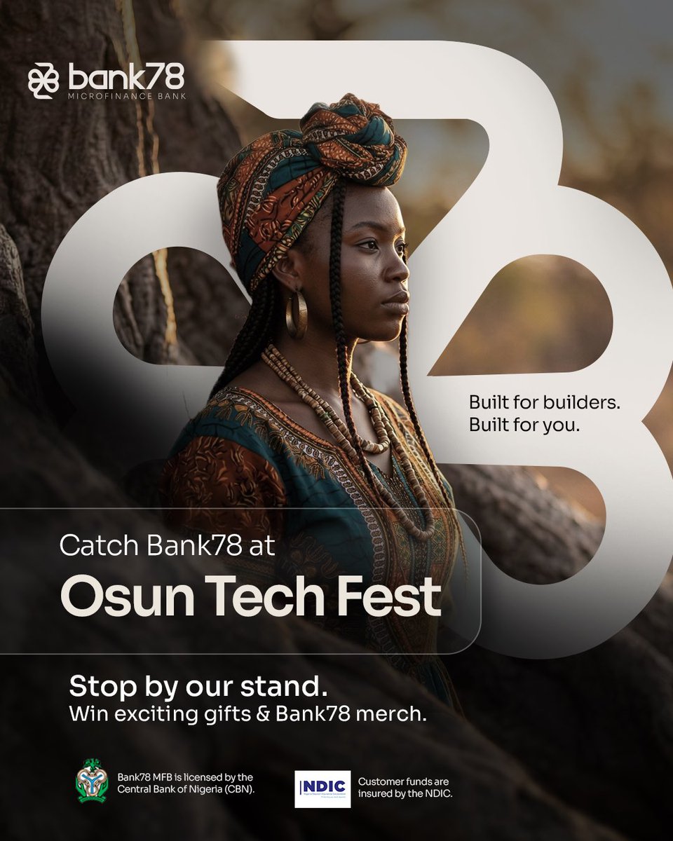 🚀Bank78 is heading to Osun Tech Fest and we’re coming ready for builders, dreamers, founders and future shapers.

Stop by our stand.
And yes, come grab some exciting gifts &amp; exclusive Bank78 merch. 😉🩵

#Bank78
#EveryWayMoneyMoves
#OsunTechFest
#Bank78AtOsunTechFest