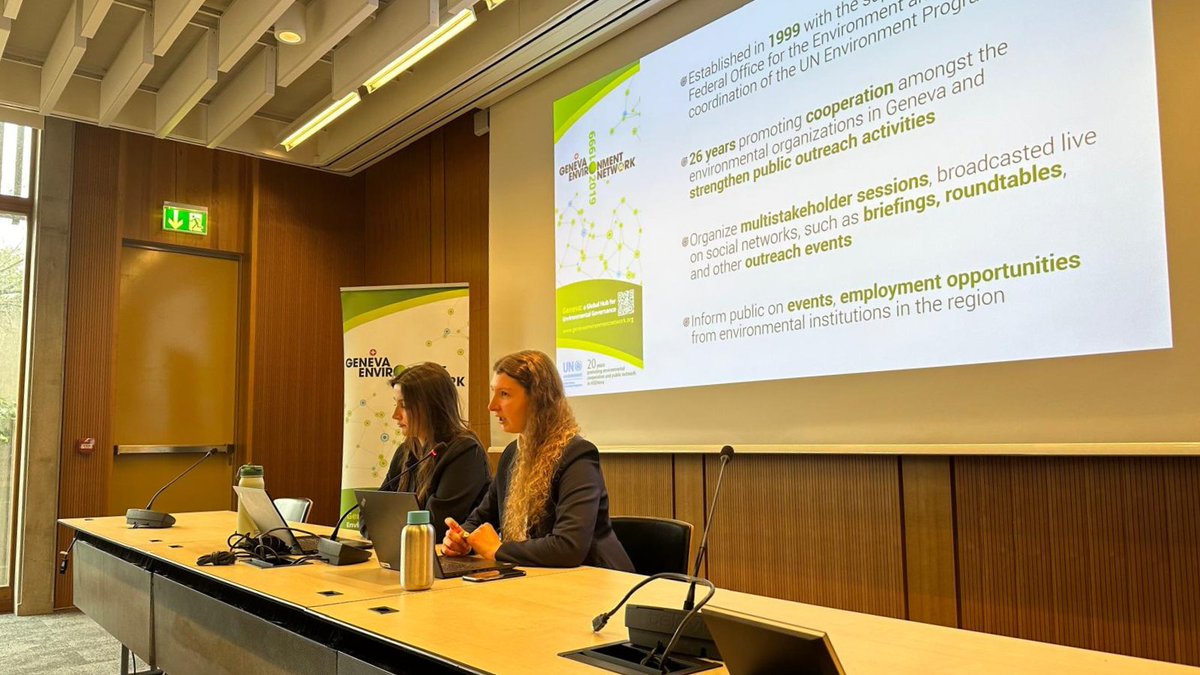 GENetwork's tweet photo. Today, SIT Global Health Students visited the International #EnvironmentHouse for an intro on #GENeva as a global hub for env't governance!

Rich discussions took place with Fabien Le François of @UNDP on #health &amp; #development and Andrea Cararo of @brsmeas on #PlasticPollution. https://t.co/tA3RKme8l4