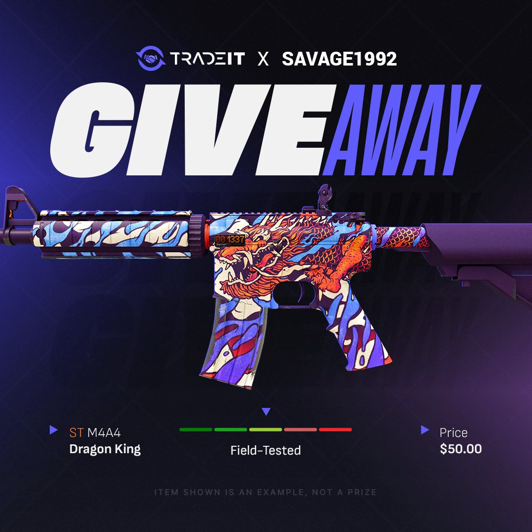 🔥CS2 GIVEAWAY

🎁ST M4A4 DRAGON KING FT ($50)

➡️TO ENTER:

✅Follow me &amp; <a href="/tradeit_gg/">Tradeit</a> 
✅Retweet &amp; Like
✅Tag 2 friends

⏰Giveaway ends in 7 days. Good Luck!

#CS2 #CS2Giveaway #Giveaway