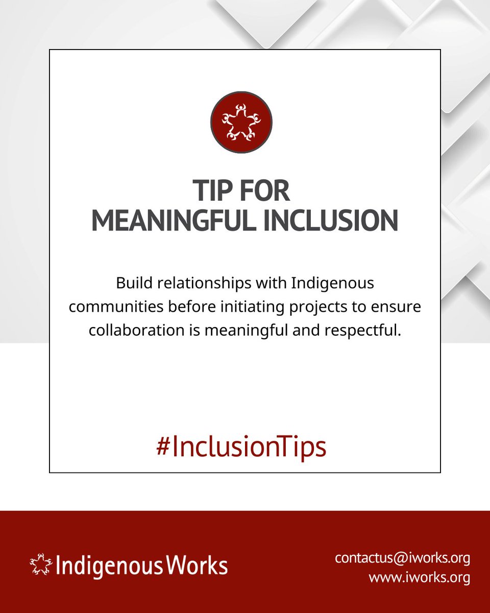 IndigenousWorks's tweet photo. 📌 Start with relationships, not projects. Approach communities with curiosity and reciprocity. 

Reach out for guidance: contactus@iworks.org

#InclusionTips #CommunityPartnerships #CulturalSafety https://t.co/CoVOejG5ct