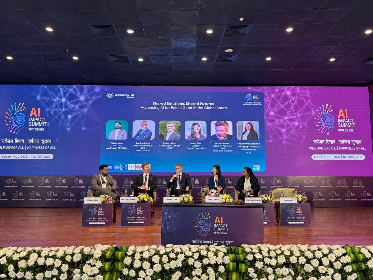 UNDPDigital's tweet photo. Today at the AI for Impact Global South Forum: Shared Solutions, Shared Futures at #IndiaAIImpactSummit2026, a clear theme emerged: AI is advancing faster than institutional readiness. Priority must be operational governance and sustained public sector capacity. https://t.co/tJU3eN1JeD