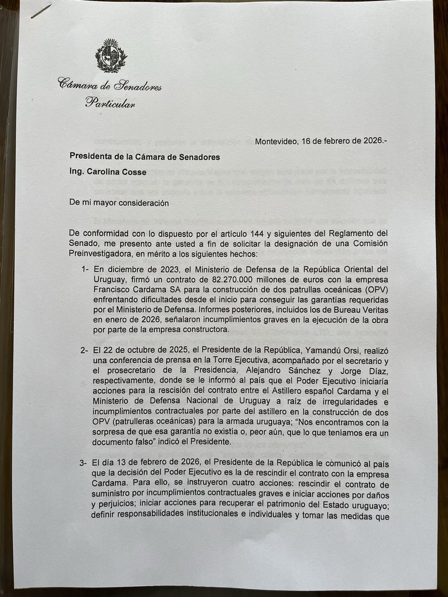 tatisabini's tweet photo. El Parlamento tiene que defender el interés nacional. Por esa razón hoy promovemos la creación de una comisión investigadora sobre el proceso de compra de las patrulleras oceánicas al astillero Cardama durante el gobierno anterior. https://t.co/8NDHjzNm5p