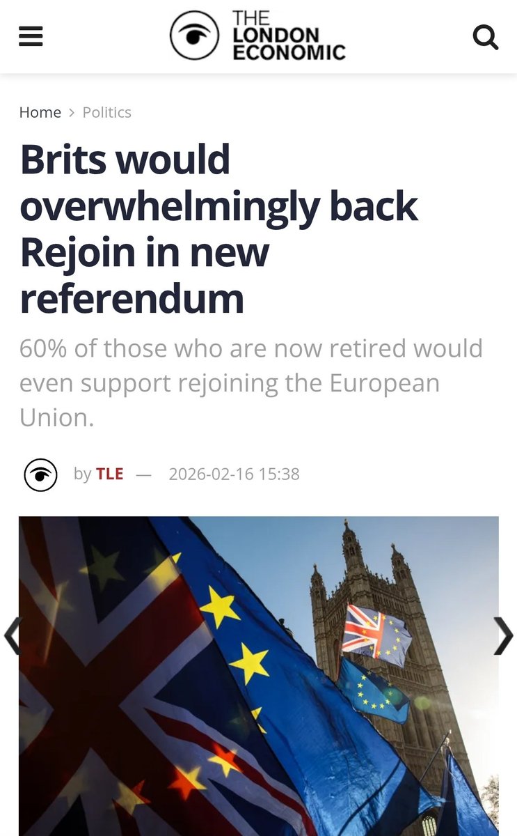 63% vs 37% of the UK population would vote to rejoin the EU. 86% vs 14% of those aged 18–25 say they would back rejoining. 

When will our centre and left politicians stop cowering in fear of Farage and the Brexit press, and start respecting the will of the majority regarding
