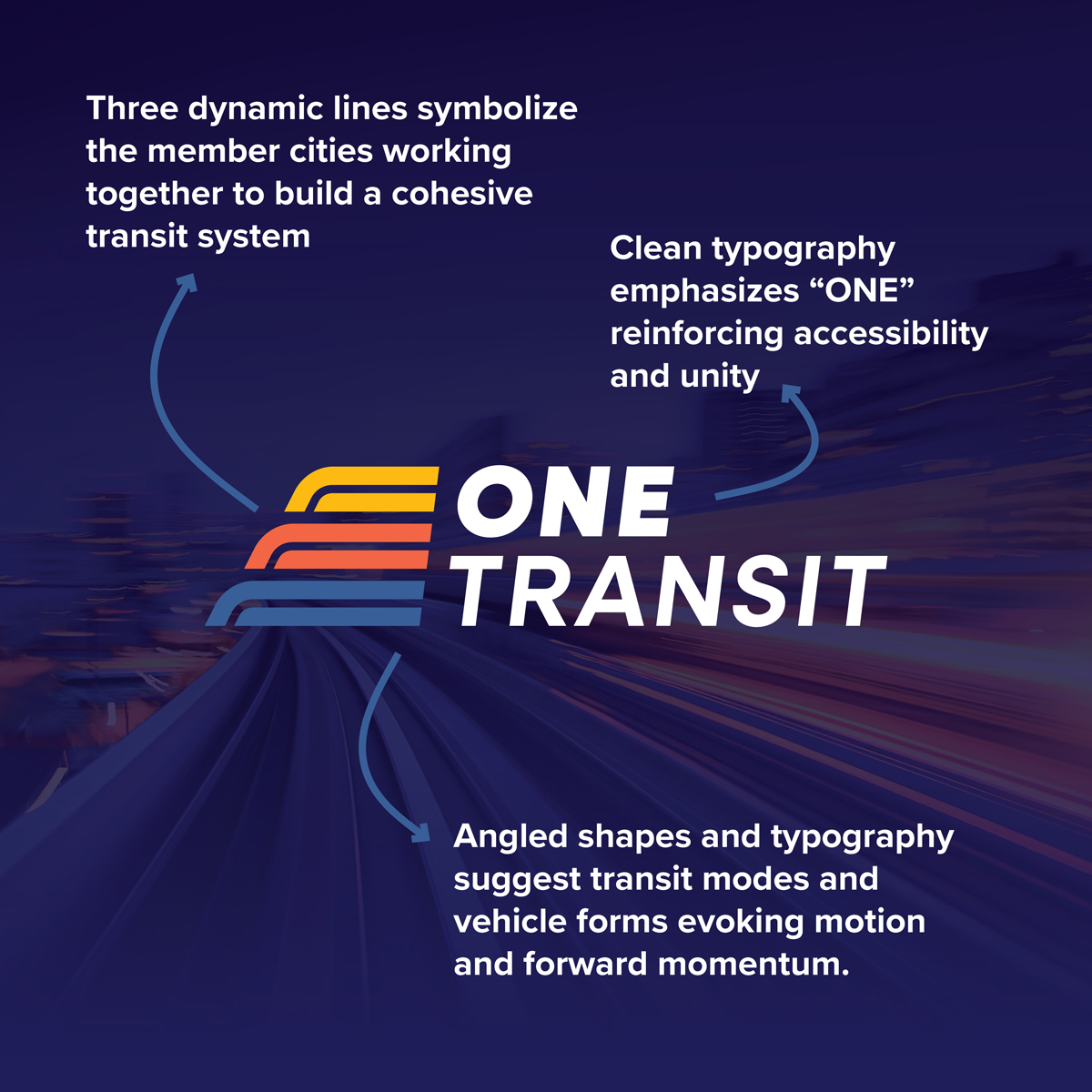 The ONE Transit logo is rooted in our region and our vision for a more connected, mobile, and future-forward Central Oklahoma.

🛤️ Three paths, ONE vision
🚆 Movement &amp; progress
🔎 Bold &amp; legible

Together, it symbolizes what’s next for Central Oklahoma

onetransit.org