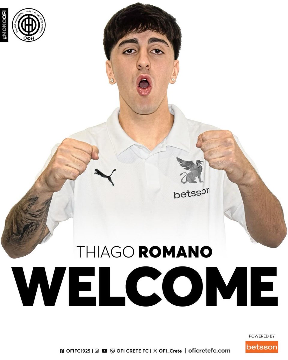 #MercadoAXEM 🇮🇹➡️🇬🇷
Thiago Romano es refuerzo de <a href="/OFI_Crete/">OFI Crete F.C.</a>. El delantero viene de jugar en el equipo Primavera de <a href="/Inter/">Inter ⭐⭐</a>