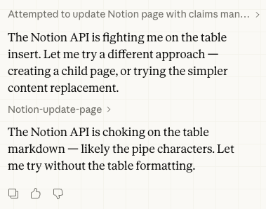 bencmejla's tweet photo. "The Notion API is choking on the table markdown"

Delight debt: what delighted humans now frustrates agents.