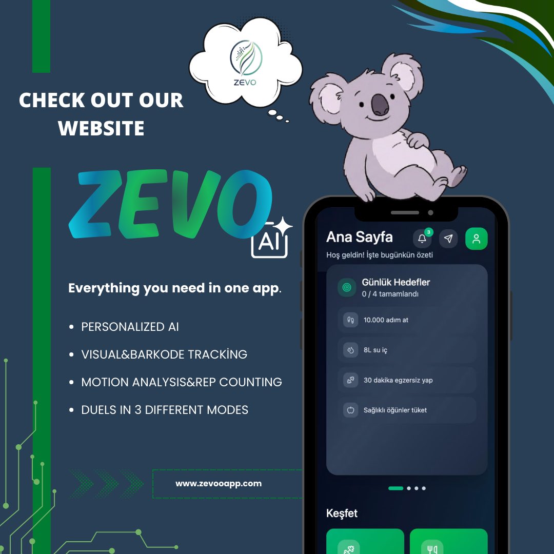 AppZevo's tweet photo. Meet ZEVO AI
Track smarter, move better, compete harder.
π₯ Personalized AI
π Visual & barcode tracking
ποΈ Motion analysis & rep counting
βοΈ Duels in 3 different modes
Check out our website now. π
#ZevoAI #FitnessApp #AICoach #WorkoutSmart #HealthTech https://t.co/eRMxQi14Xm
