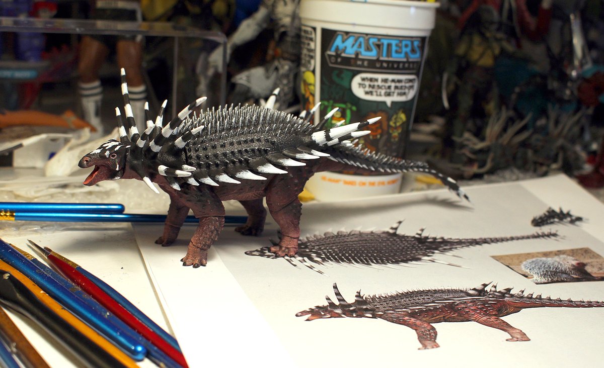 Currently on the paint desk- the dinosaur equivalent of a pincushion. The BotM Spicomellus is now in progress!