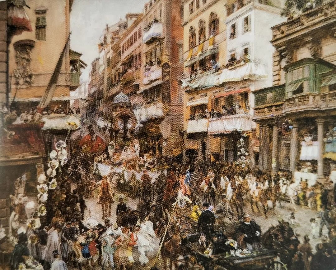 Carnaval en Roma.

Francisco Pradilla, 1898, ambientado en una desbordada vía del Corso.