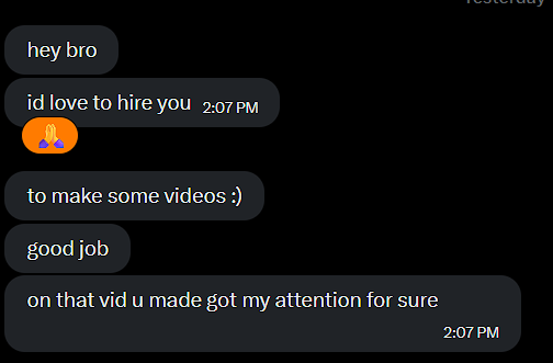 PLONDI47's tweet photo. Third Post #3

idk how your Chinese NY started, I call it blessing.

two offers in one day, not bad.

still lots to improve though.

another proof, that X works much better than Upwork. https://t.co/0d25pjYjGW