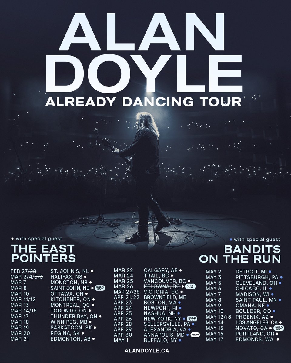 So much hype for the Already Dancing Tour!  Sold Out signs from Newfoundland to California.  Adding one more date for you in the legendary <a href="/RamsHeadOnStage/">Rams Head On Stage</a> in Annapolis, on sale FEB 20! Loves it. TICKETS: alandoyle.ca/tour