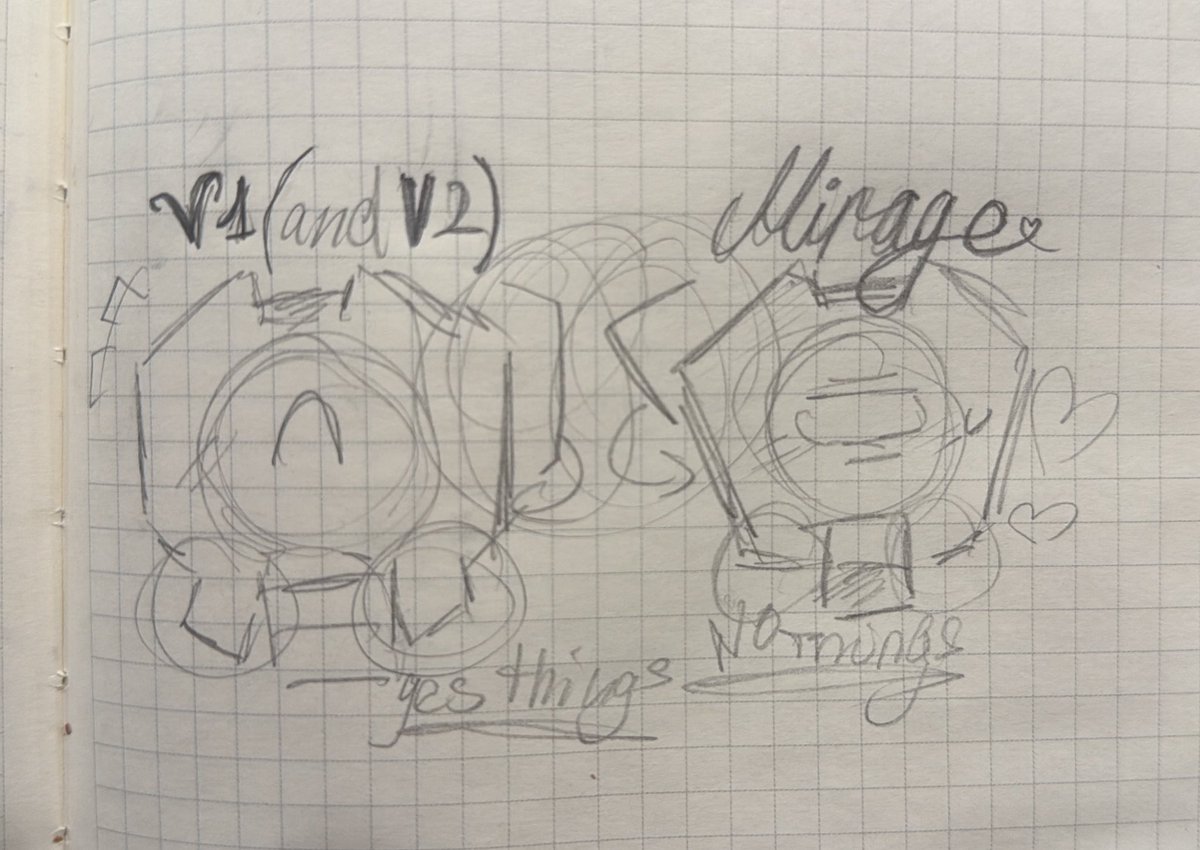 My gf didn't believe that Mirage and v1/v2 have DIFFERENT heads so i had to doodle this awesome thing ig