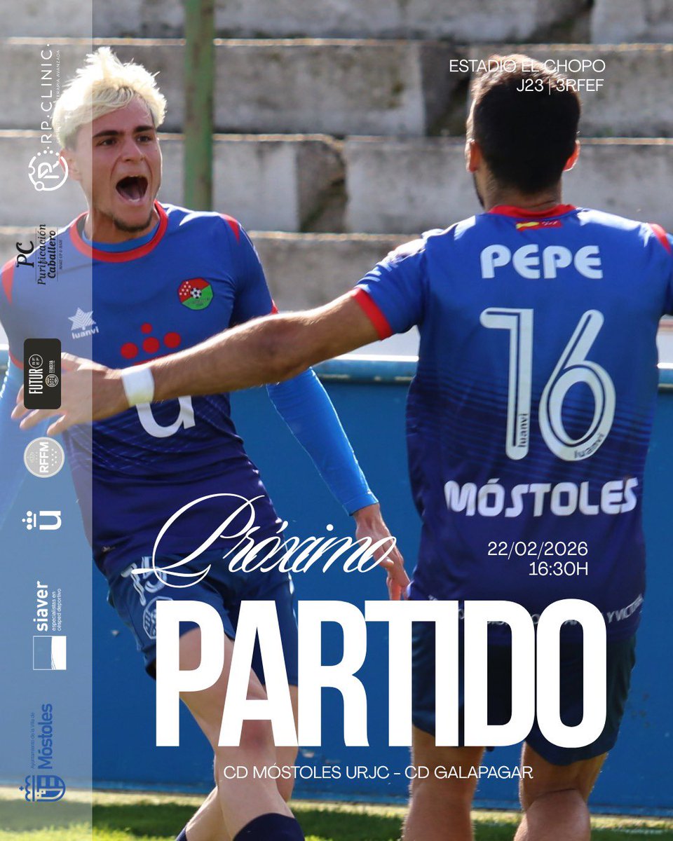 CDMostoles's tweet image. 💙⚔️ 𝗣𝗥𝗢́𝗫𝗜𝗠𝗢 𝗣𝗔𝗥𝗧𝗜𝗗𝗢 ⚔️💙

vs. @cdgalapagar 

domingo 22 de febrero | 16:30h 

¡𝑉𝑎𝑚𝑜𝑠 𝑚𝑖 𝑀𝑜́𝑠𝑡𝑜𝑙𝑒𝑠.ᐟ💙

#primer #equipo #jornada23 #3rfef
