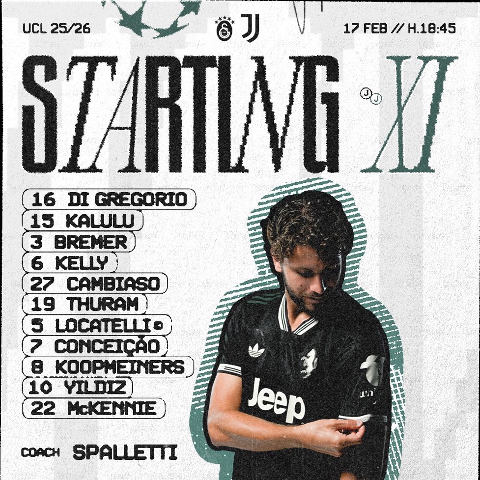 Juventus'un ilk 11'i: Di Gregorio, Kalulu, Bremer, Kelly, Cambiaso, Locatelli, Thuram, Koopmeiners, Conceiçao, Kenan, McKennie. 