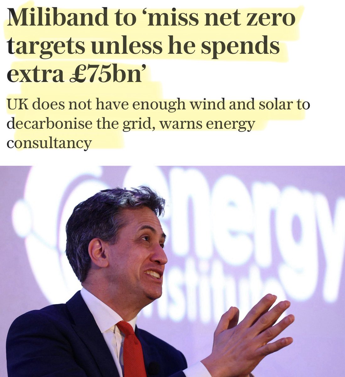 Artemisfornow's tweet image. Daily Net Zero bollocks round up!

Mad Ed has been told he needs to spend another £75 BILLION to hit fictitious net zero. 

The only winners are consultants, the net-zero industry, China, and corporations whose profits are underwritten by taxpayers and billpayers. 

The planet