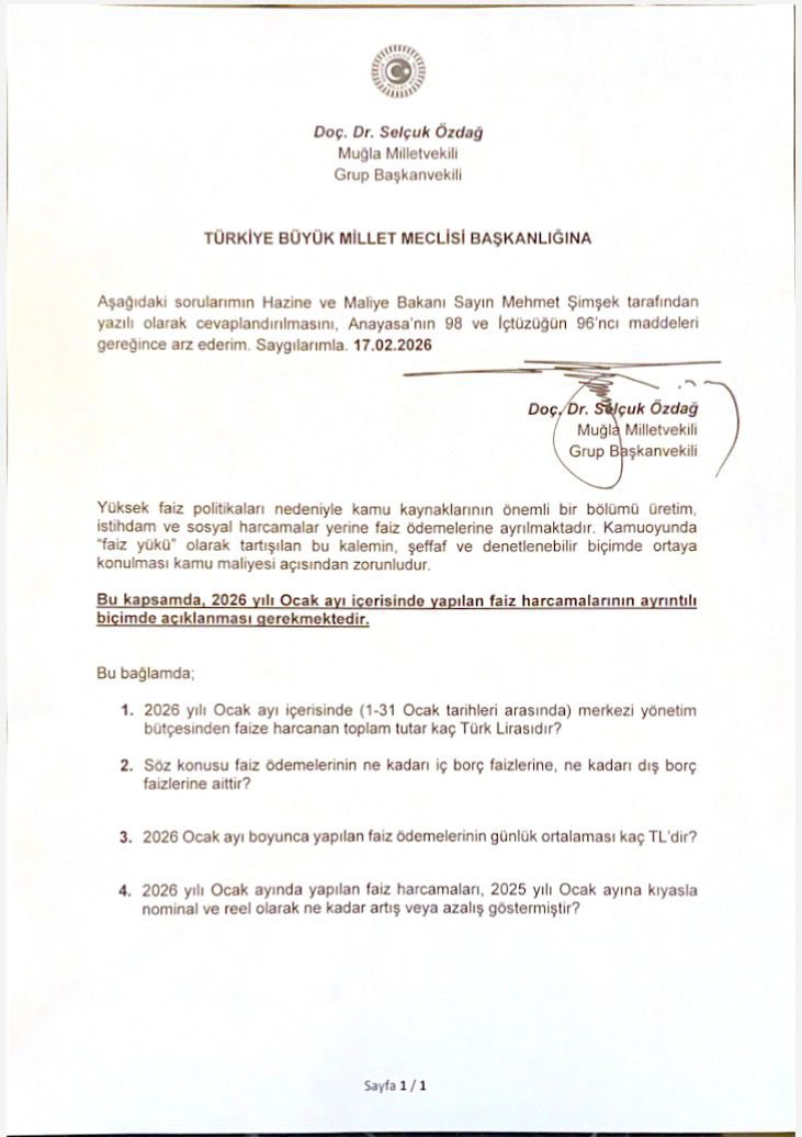 Bugün, TBMM’ye iki soru önergesi verdim👇

Hazine ve Maliye Bakanına sordum;

1.1-31 Ocak tarihleri arasında faize ödenen toplam tutar ne kadardır?

2.Emeklilerimize ödenmesi planlanan “emekli bayram ikramiyesi”nin ne kadar olması öngörülmektedir?

Siz anladınız.

Ben takip