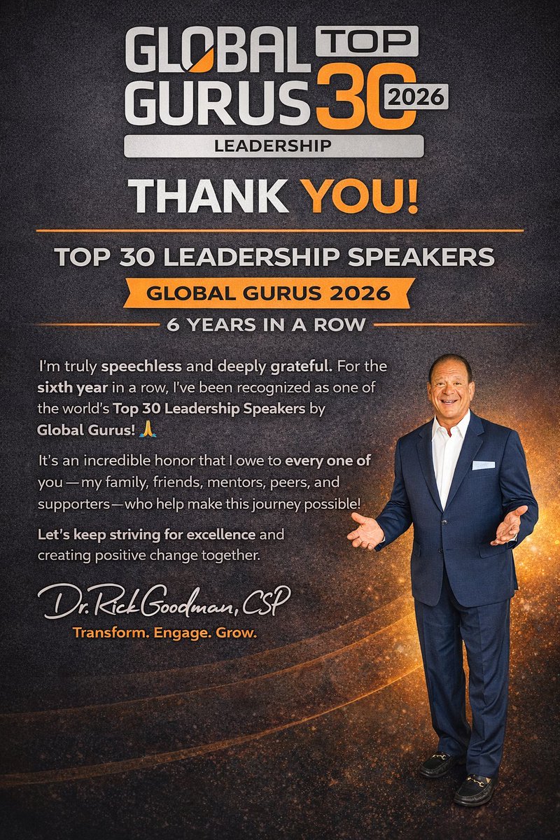 Honored to be named a Global Gurus Top 30 Leadership Speaker (2026), 6 years in a row. 
 globalgurus.org/leadership-gur…
#Leadership #GlobalGurus #Grateful #InsideOutLeadership
