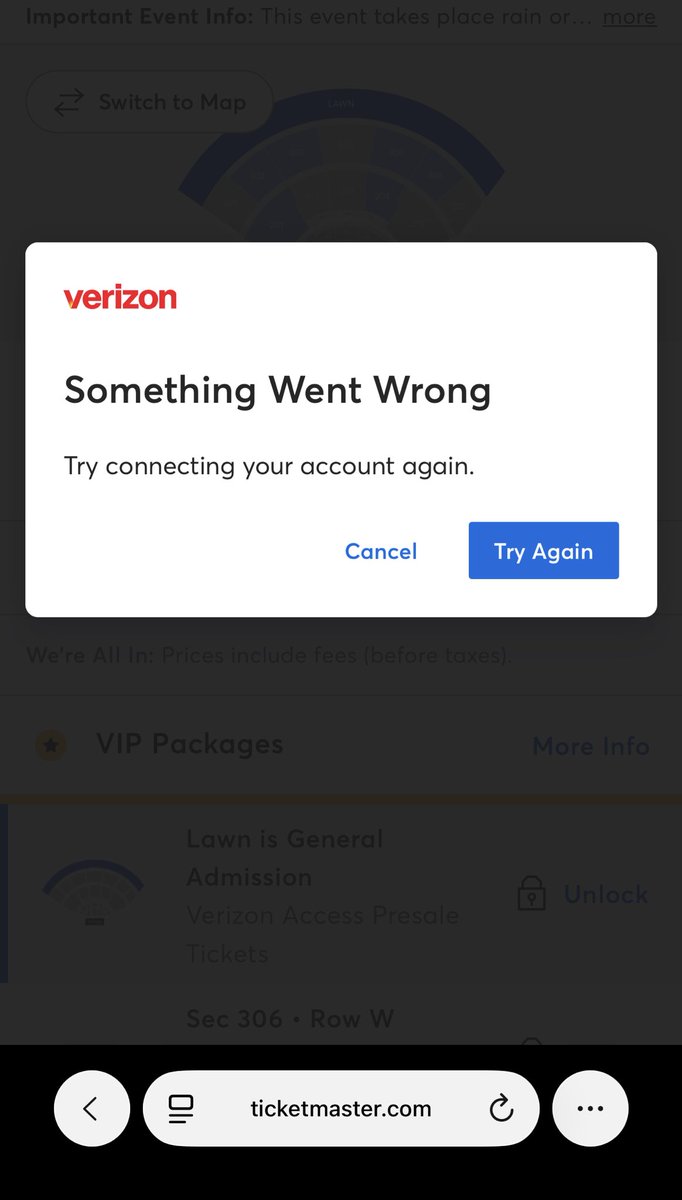 Hey <a href="/VerizonSupport/">Verizon Support</a> <a href="/Verizon/">Verizon</a> this isn’t how I expected the <a href="/HilaryDuff/">Hilary Duff</a> presale for you to go. You’re not even letting me buy the tickets because “something went wrong” even though it says my accounts are connected🤬 and there are actually seats to buy🤦🏼‍♀️