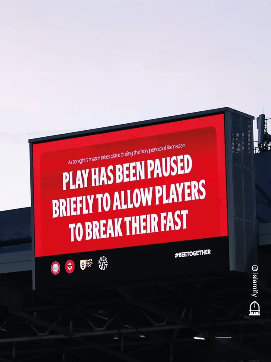 Alhamdhulillaah's tweet photo. ✨ The Premier League and English Football League have announced that games will have a short pause to allow Muslim players to break their fasts during Ramaḍān. 

With sunset in the UK ranging from about 17:00 to 19:00 during this period, the only games that could see a break in play will be Saturday's 17:30 kick-off and Sunday's 16:30 kick-off.

As has been the case in previous years, club captains alongside match officials will find a natural pause in the game to allow Muslim players or match officials to break their fast.

Play will not stop while matches are in mid-flow but at the earliest convenient moment during a goal-kick, free-kick or throw-in.