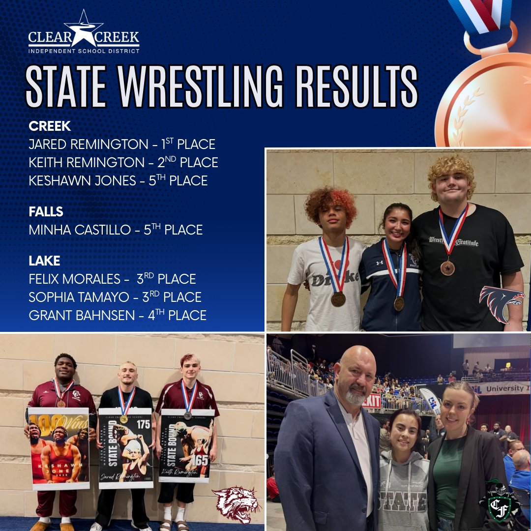 CCISD wrestlers brought home some top medals at the 2026 UIL State Wrestling Championship! 🥇Congratulations to these students who represented their schools and our district on Texas' biggest stage. Your hard work and determination paid off!