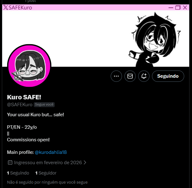 I made a secondary account just for safe work so as not to mix up the Twitter content.

The main Kuro account will be just for NSFW and the secondary one will only be for safe drawings!

Anyone who can also follow secondary lends a hand!

<a href="/SAFEKuro/">Kuro SAFE!</a>