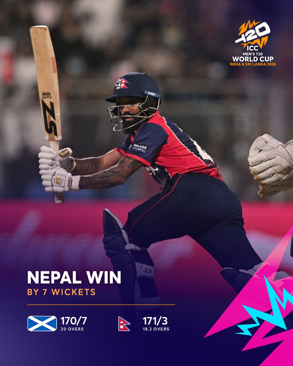Nepal sign off at the #T20WorldCup 2026 with a win over Scotland in Mumbai 💪

📝: icc-cricket.com/tournaments/me…