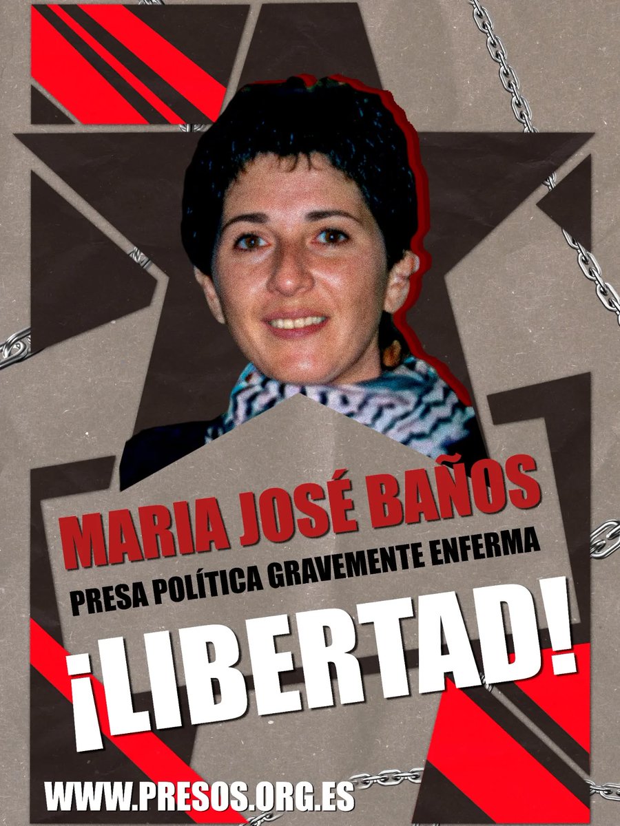 Que en cada rincón se sepa cómo están torturando a una presa política antifascista. ¡Imprime y difunde!   

🔗 En el enlace te puedes descargar el cartel en diferentes idiomas: drive.google.com/drive/folders/…

EVITEMOS OTRO CRIMEN DE ESTADO ¡LIBERTAD MARIA JOSÉ BAÑOS!