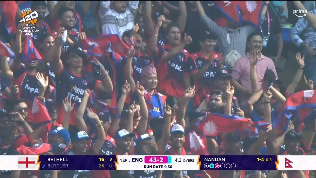 ragav_x's tweet photo. Today's Nepal win is for the..Nepal fans ..they have turned this T20 WC into a truly global event.

80,000+ in attendance, probably the highest foreign fan turnout for a T20 WC in India. This is what cricket needs.

Huge respect to you all. Hope the team bounces back even stronger in 2028.