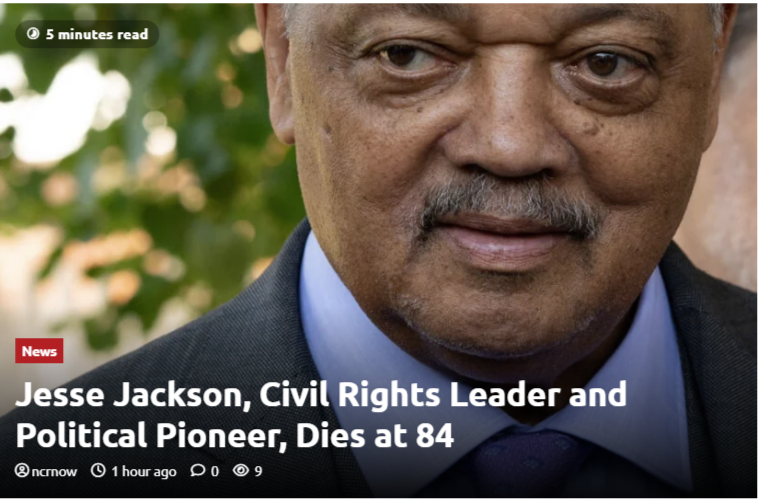 NCR_Now's tweet photo. Jesse Jackson dies at 84. The civil rights leader and political pioneer leaves behind a powerful legacy of activism and reform. #civilrights, #JesseJackson, #USpolitics, #DemocraticParty https://t.co/gh5gV1Fy0I
