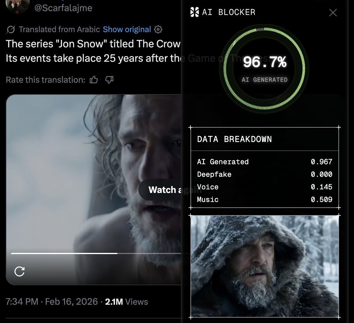 this is how good AI has become

As a GOT fan, was hoping this was real.. but its not. 

A Game of Thrones sequel series centered on Jon Snow has been previously shelved by HBO, though there are rumors of a new one in script/storyboard phase.

But its not this AI one.