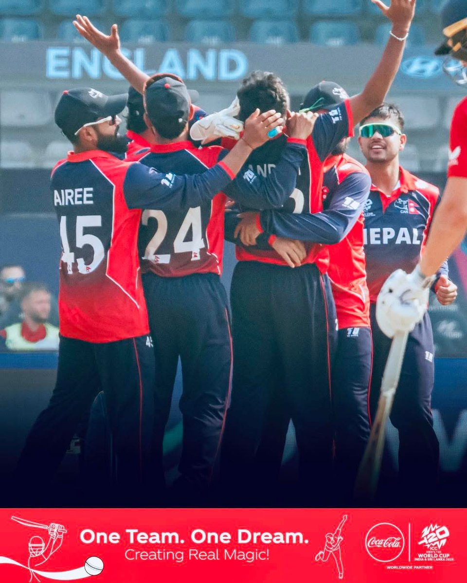 RONBupdates's tweet photo. Big Breaking: Nepal registers first win of the T20 World Cup 2026 after winning over Scotland. ❤️🇳🇵#Congrats https://t.co/61PIGqGqnR