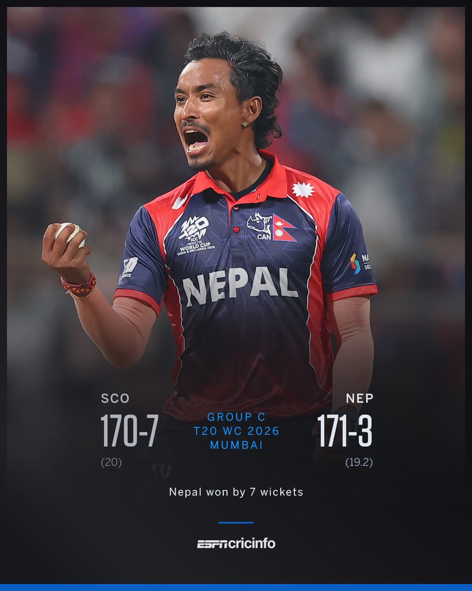 cricinfo's tweet photo. WANKHEDE GOES WILD! Nepal sign off with a win against Scotland! 🇳🇵 https://t.co/ZYOIYLUK1U